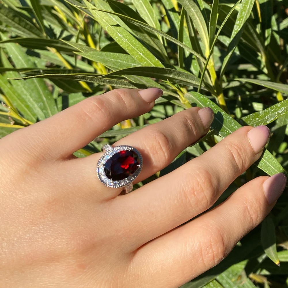 NEW Oval Cut 2.95ct Garnet 925 Silver Ring